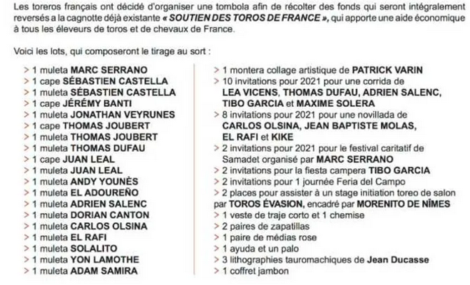 Cagnotte “Toreros al quite” par l’Association des Matadors de Toros Français.