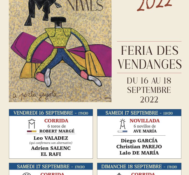 NÎMES – Du changement au cartel de la Novillada du 17 septembre …